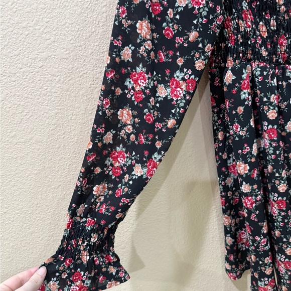 Floral Smocked Black Top-Women's medium - Picture 3 of 3